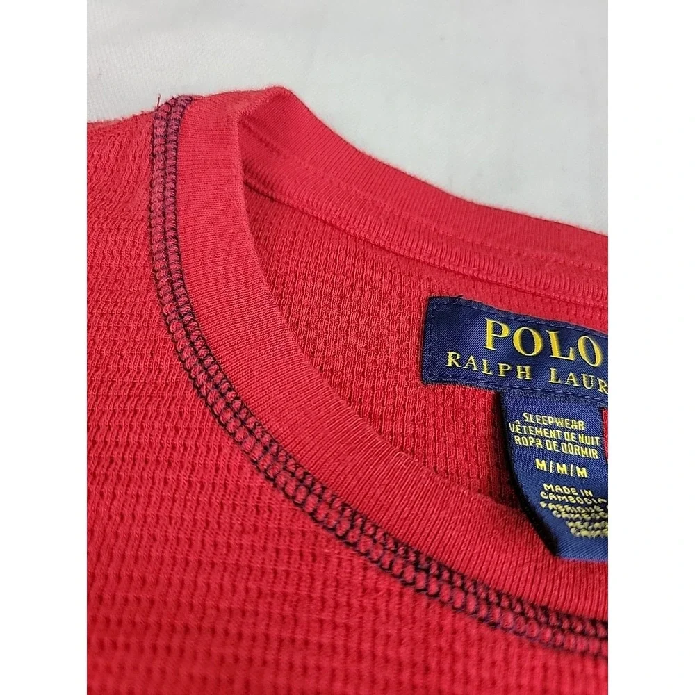Polo Ralph Lauren Thermal Shirt Mens Medium Red Waffle Knit Elbow Patch Flag